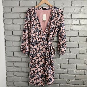 J.Crew Floral Wrap Dress Pink Navy Long Sleeve V-Neck K0142 Size 12 NEW